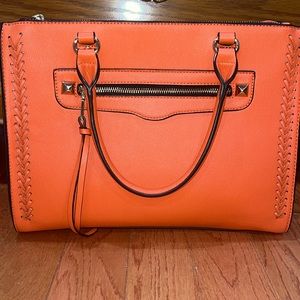 Beautiful multi-pocket orange handle/crossbody bag. EUC